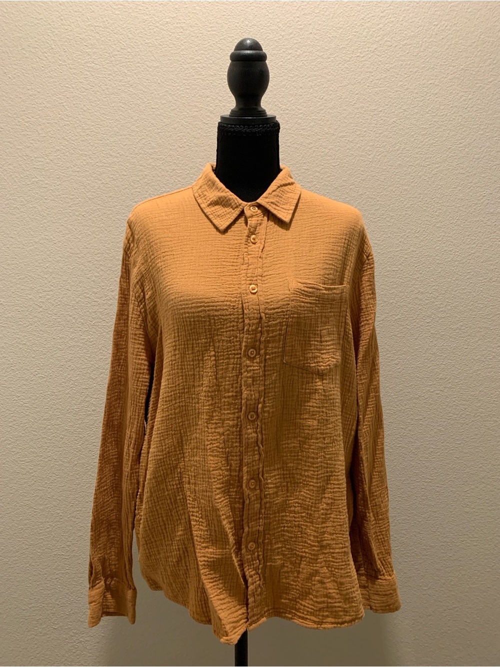 And Now This 100% Cotton Textured Button-Down Shirt in Mustard (Size L)